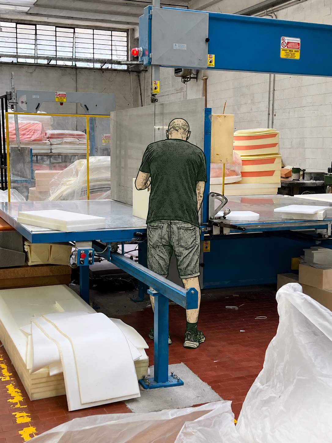 Operatore durante il taglio dei materiali